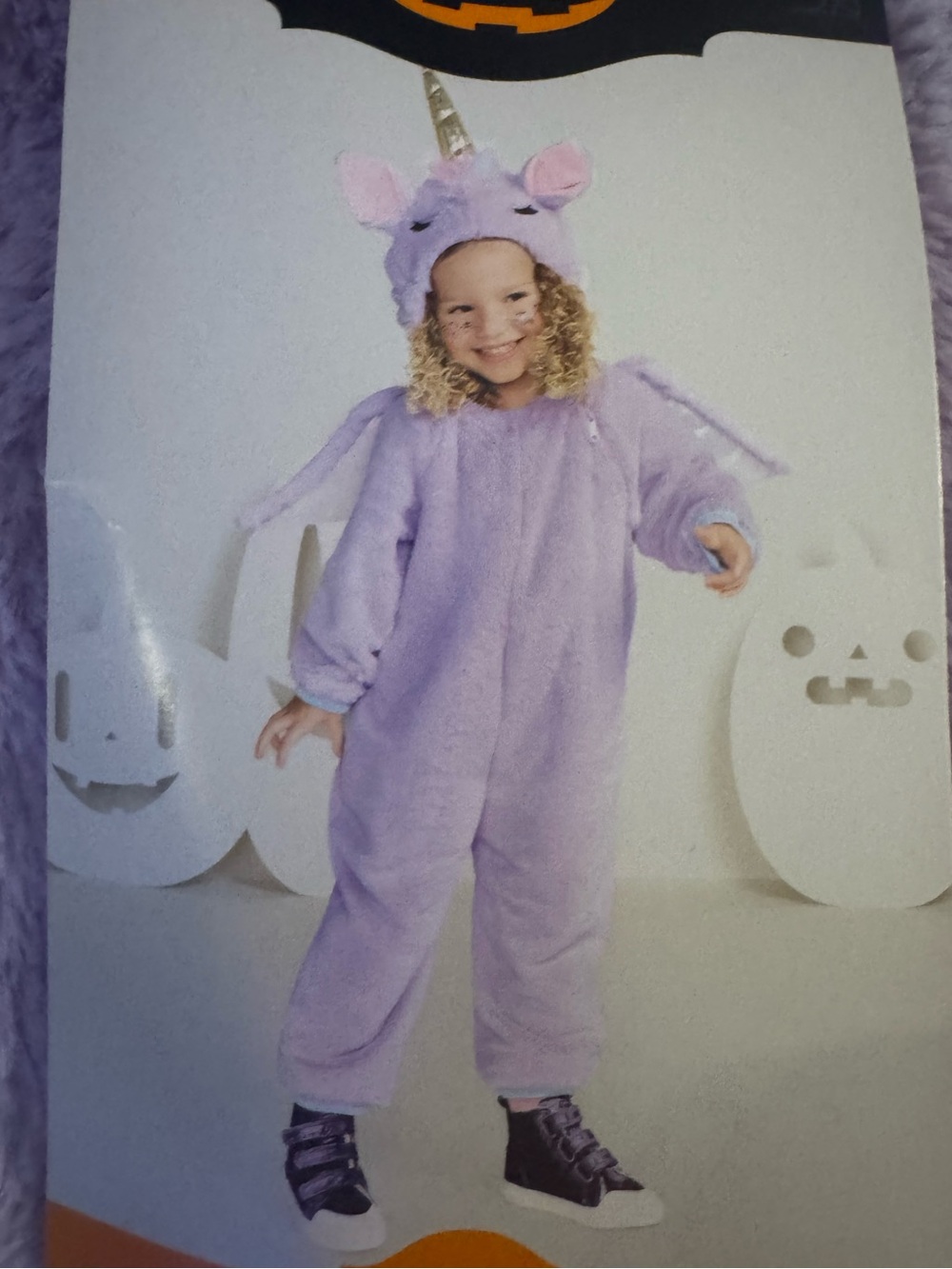 Kids Lavender & Rainbow Plush Unicorn Costume with Hood Pajamas 4-5T NEW